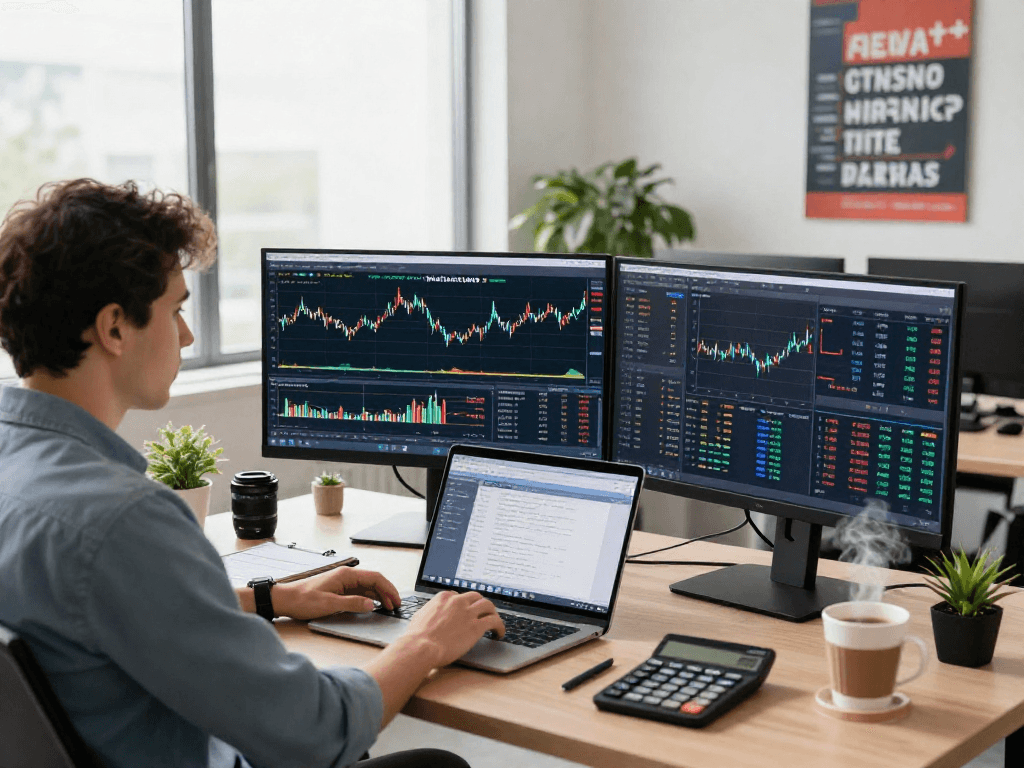 MetaTrader 5 交易平台的多监视器设置,展示多种市场分析工具及交易信息。